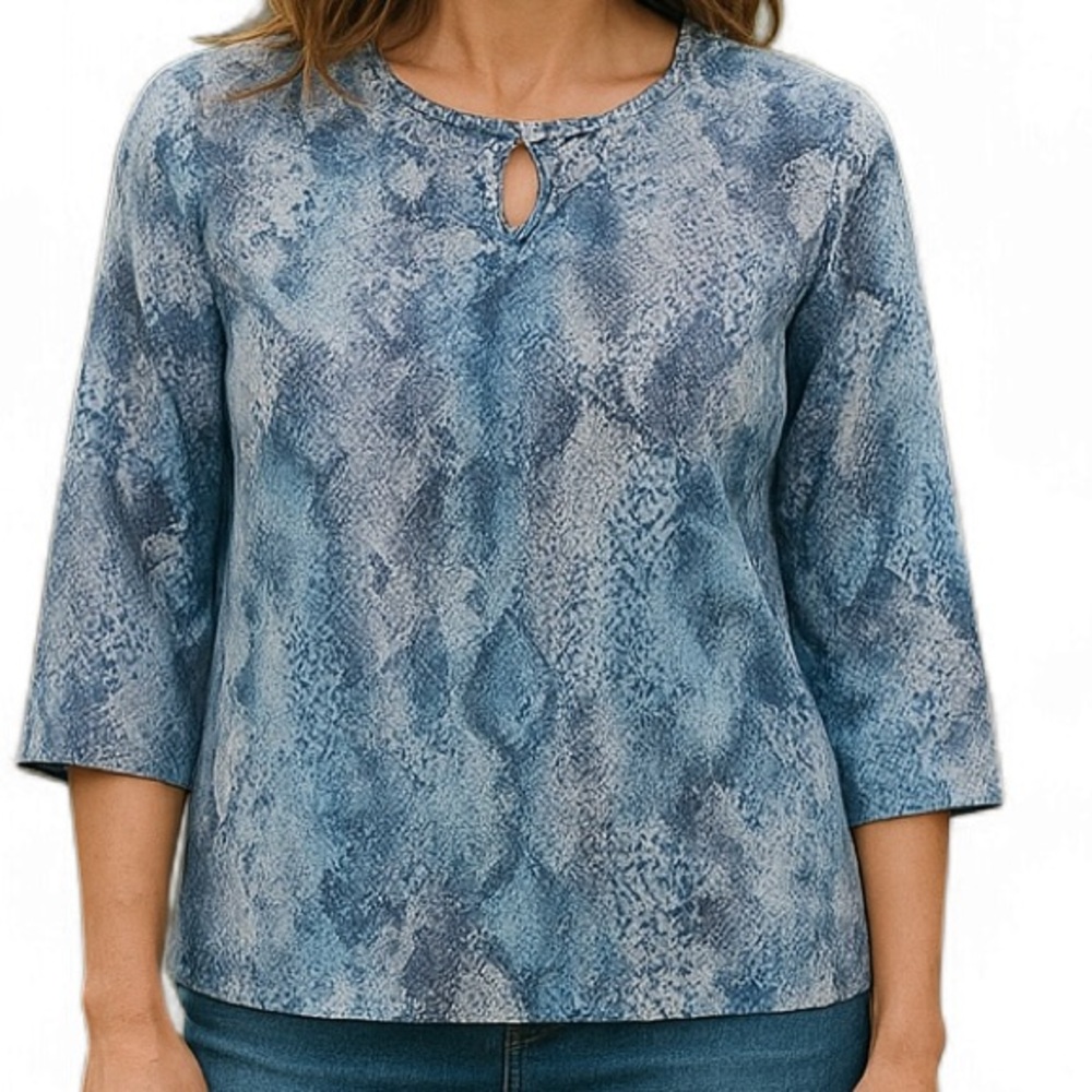 Alfred Dunner Blue and Gray Patterned shimmering  embellished Long Sleeve Top
